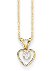 MadiK® Childrens 14K Yellow Gold White Zircon Birthstone Heart Necklace 15"