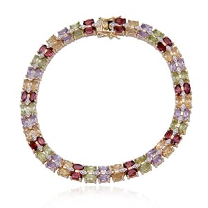 18k Yellow Gold Plated Sterling Silver Multi-Gemstone and Diamond Bracelet,... by