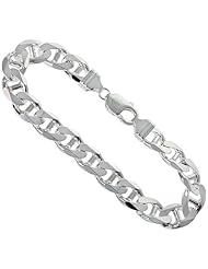 Sterling Silver Italian Flat Mariner Chain Necklaces & Bracelets 10.6mm Nickel Free, sizes 8 - 30 inch