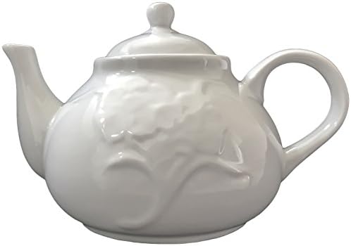 White China Tea Pot with Floral Design, 6 Cup