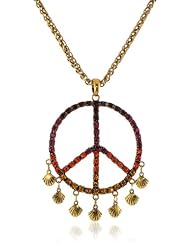 Betsey Johnson "St. Barts" Crystal Peace Sign Woven Long Pendant Necklace, 46"