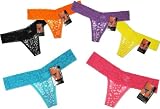 Womens 6-Pack Heart Print Lace Band Mesh Thong (Junior Size)