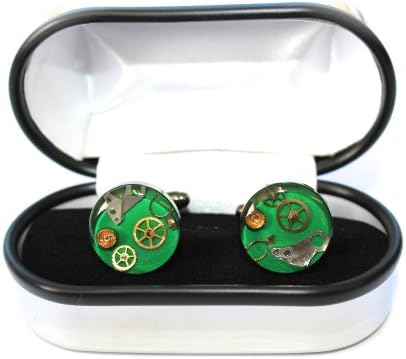 Unique Hand Crafted Cufflinks with Vintage Mechanical Watch Gears and Cogs - Green