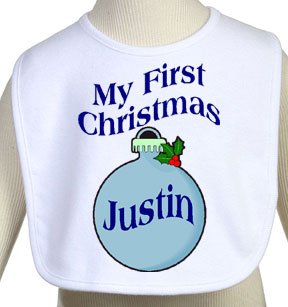 Boy's My First Christmas Personalized Ornament Bib Picture