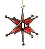 Artika 12-Point Glass Star with Antique Brass Frame - Red