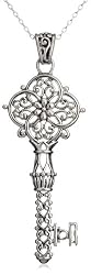 Sterling Silver Filigree Key Pendant, 18"