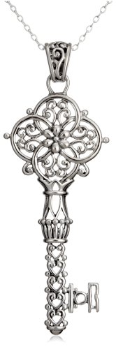 Sterling Silver Filigree Key Pendant, 18