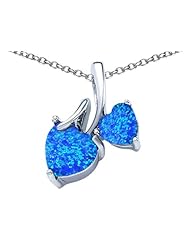 Original Star K (tm) 8mm and 6mm Heart Shape Created Blue Opal Double Hearts Pendant in 925 Sterling Silver