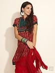 Split Neck Kurta With Embroidery And Sequins-Red-3L