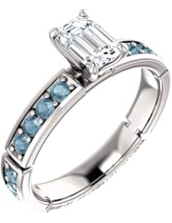 Platinum Emerald Cut White and Blue Diamond Ring -- LIFETIME WARRANTY
