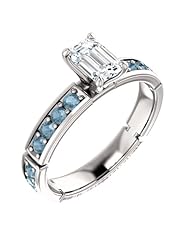 18K White Gold Emerald Cut White and Blue Diamond Ring -- LIFETIME WARRANTY