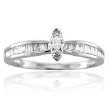 10k White Gold Marquise and Baguette Diamond Ring Band, Size 7 (HI, I, 0.30carat)