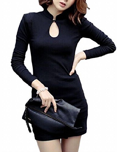 (ビューメンス) Beaumens セクシー タイト ミニワンピース ボトルネック 長袖 レディース
