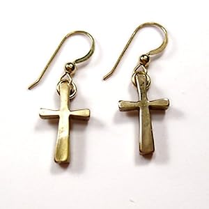 Small Cross Peace Bronze Earrings