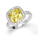 Bling Jewelry Canary Yellow CZ Cushion Cut 925 Sterling Silver 3ct Engagement Ring