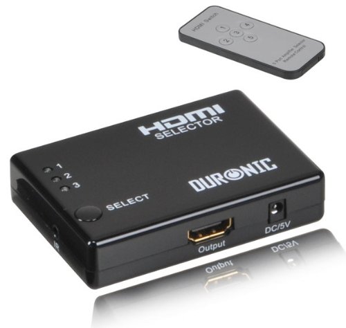 Duronic [HRS1031] 3 Port HDMI Auto Switch Box plus Remote - 3x1 HUB (3 way input 1 output) 1080p Full HD Switcher