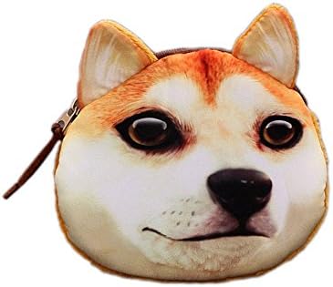 Women's Cute 3D Lifelike Cats and Dogs Faces Series Zipper Coin Organizer Purse Wallet (Japanese Akita 2)