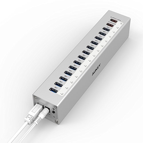 Aukey SuperSpeed 13-Port USB 3.0 Aluminum HUB with Smart Charging Ports (2.4A Super Port + 1A Universal Port) with 12V 5A Power Adapter, CB-H16