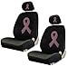 LA Auto Gear Pink Ribbon Breast Cancer Awareness Logo Gem Crystal Studded Rhinestone Bling Car Truck SUV Front Low Back Bucket Seat Covers with Head Rest Pairs - 4PCS