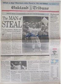Rickey Henderson Autographed Newspaper