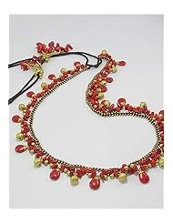 Cotton Waxed Thread Semi GemStone Beads Belt In Brass