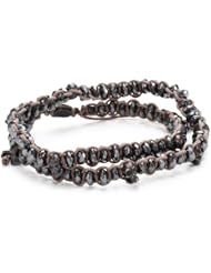 M.Cohen Hand made Designs Hemetite with Oxidized Sterling Silver Skulls on Tan Cord Double Wrap Bracelet