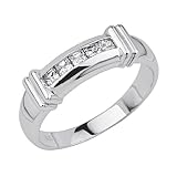 .925 Sterling Silver CZ Channel Mens Wedding Ring Band