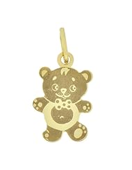 14k Yellow Gold, Teddy Bear Laser Image Pendant Charm 11mm Wide