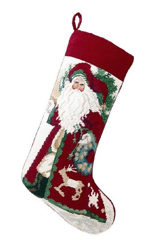 Lynn Haney Reindeer Santa Needlepoint Christmas Stocking