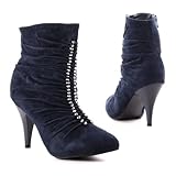 Damen Schuhe, STIEFELETTEN, ANKLE BOOTS, 1949, Synthetik in hochwertiger Wild Leder Optik, Blau, Gr 39