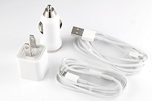 ABCENT 2x High Quality USB Cable+ Wall Charger + Car Charger for iPhone 5/5S/5C, iPad Air/4/Mini, iPod Touch 5, iPod Nano 7