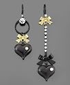 Betsey Johnson Asymmetrical Black Heart Earrings