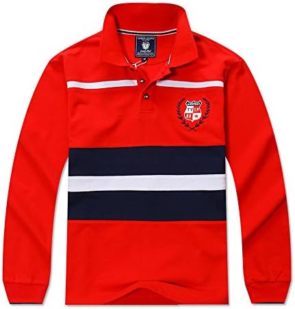 Andy Rui Men's Embroidery Red Black Contrast Color Full Sleeve Polo Shirt (X-Large)