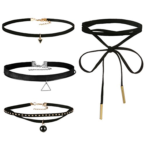 Areke Leather Chain Choker Necklace for Women Girls, Gothic Tassel Velvet Necklaces Adjustable Set
