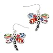 Silvertone Multi Colored Epoxy Dragonfly Dangle Fashion Earrings