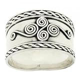 Sterling Silver Wide Band Ring Antique Scroll Design