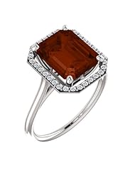 Platinum 10.00x8.00mm Emerald Cut Mozambique Garnet and Diamond Halo-Style Ring -- LIFETIME WARRANTY