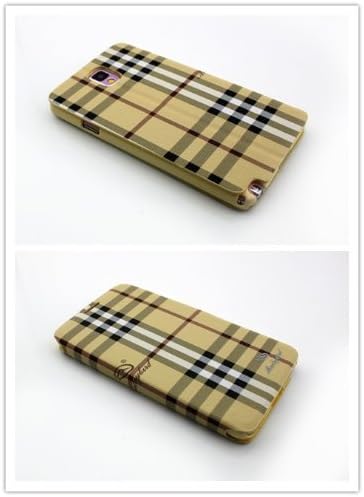 Big Dragonfly Fashion Simple Style Stripe Lattice Series Premiun Folio PU Leather Case with Cover for Samsung Galaxy Note 3/III with Built-in Stand Retail Package Kahki
