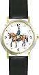 Dressage Horse and Rider Horse - WATCHBUDDY&reg; DELUXE TWO-TONE THEME WATCH - Arabic Numbers - Black Leather Strap-Women's Size-Small