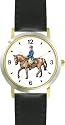 Dressage Horse and Rider Horse - WATCHBUDDY&reg; DELUXE TWO-TONE THEME WATCH - Arabic Numbers - Black Leather Strap-Size-Large ( Men's Size or Jumbo Women's Size )