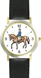 Dressage Horse and Rider Horse - WATCHBUDDY® DELUXE TWO-TONE THEME WATCH - Arabic Numbers - Black Leather Strap-Children's Size-Small ( Boy's Size & Girl's Size )
