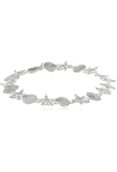 Sterling Silver Starfish and Sand Dollar Link Bracelet, 7"
