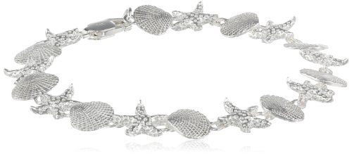 Sterling Silver Starfish and Sand Dollar Link Bracelet, 7