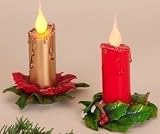 Pack of 4 Happy Holidays Red & Gold Christmas Ivy Poinsettia LED Candles