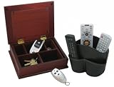 Wooden Organization Storage Box, Leather Remote Caddy & Talking Key Chain Gift Set