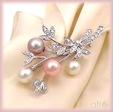 14K Multi Color Freshwater Pearl & Diamond Bouquet Pin