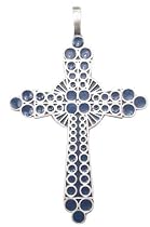 Blue Evangelical Jesus Cross Pewter Pendant Necklace