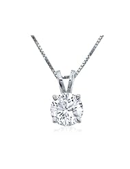 1/2 Carat New 4 Prong Round Diamond Pendant in 14K White Gold w/ 16" chain ( .50 D-E VS1-VS2) - Very Good Cut