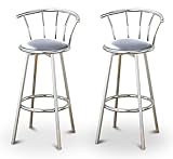 2 Glitter Silver Vinyl Specialty / Custom Chrome Barstools with Backrest Se ....