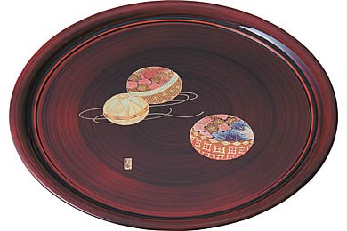 会津塗 春慶てまり詩 丸盆（漆器）